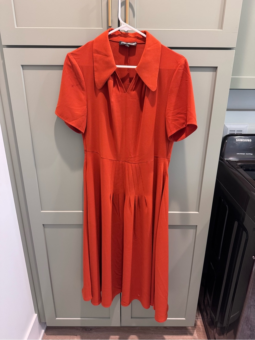 Bold Orange Short-Sleeve Collared Dress